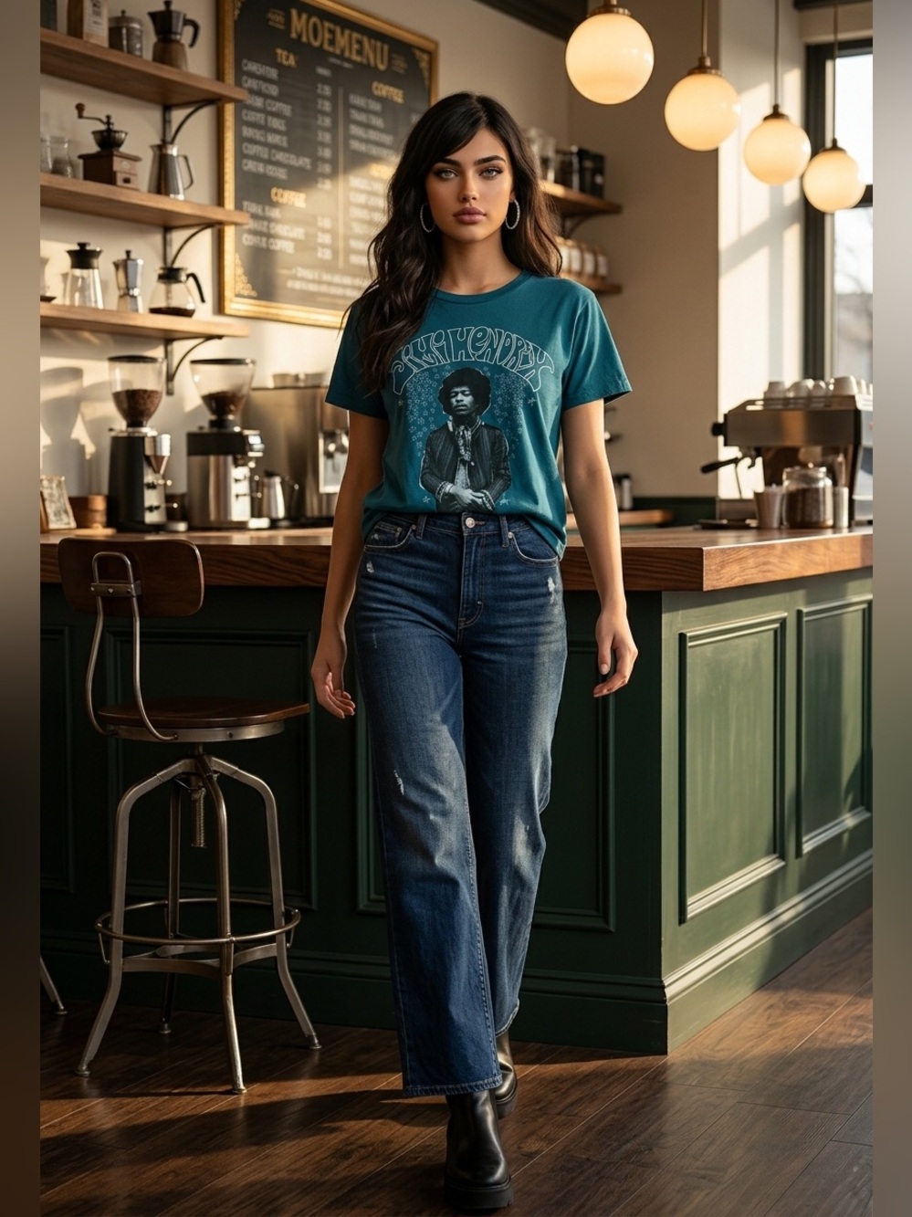 Daydreamer Teal Jimi Hendrix Retro Graphic Tee